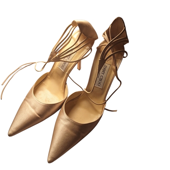 Jimmy Choo Satin Champagne Wedding Formal Tie Heels 39 or US 8 Luxury Princess - Picture 1 of 7